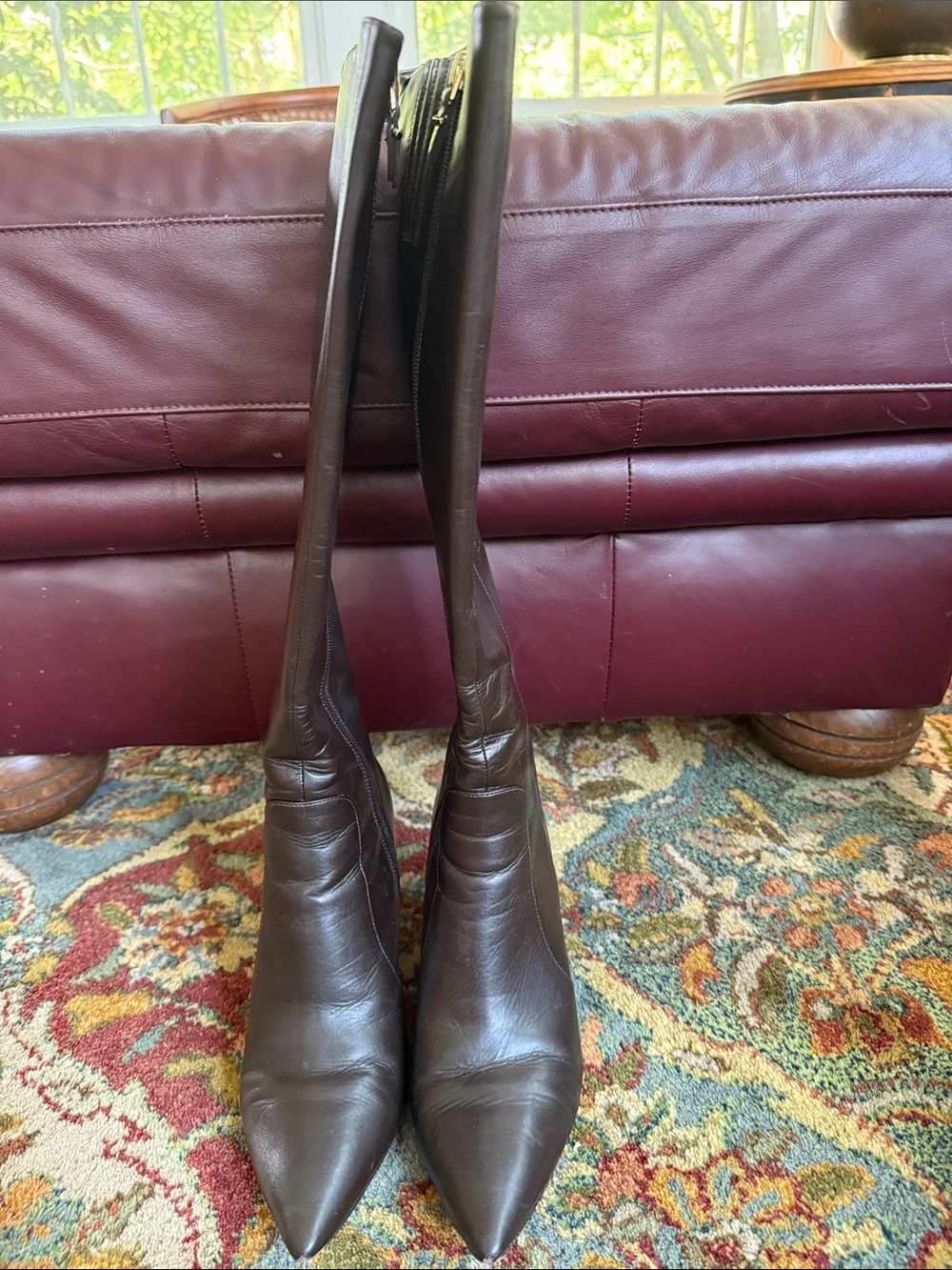 Via Spiga Women's Tall Pointed-Toe Leather Boots - Dark Brown